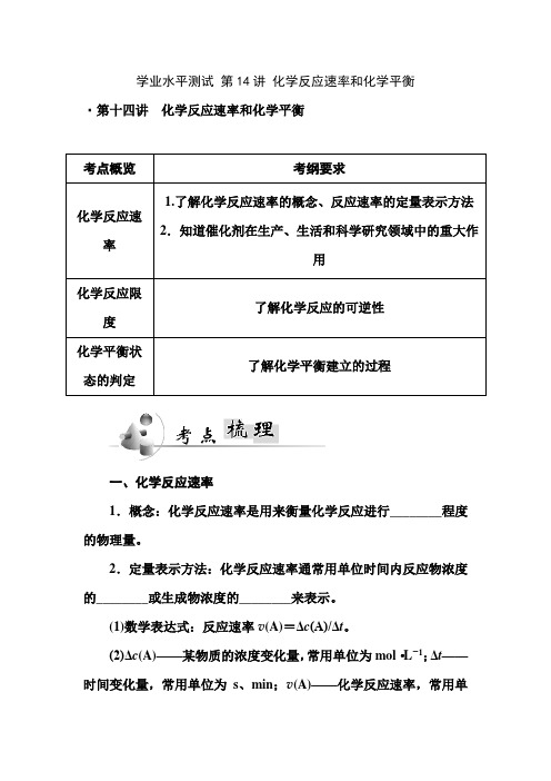 高二化学 学业水平测试 第14讲 化学反应速率和化学平衡