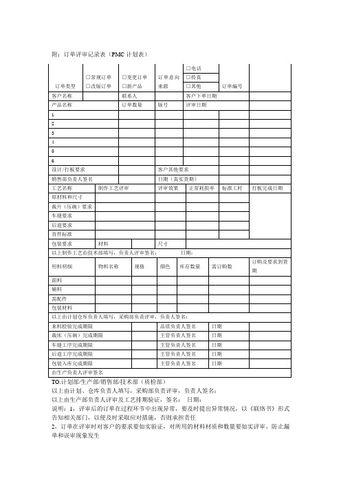 PMC计划表