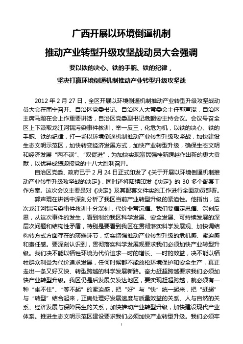 广西召开全区开展以环境倒逼机制推动产业转型升级攻坚战动员大会
