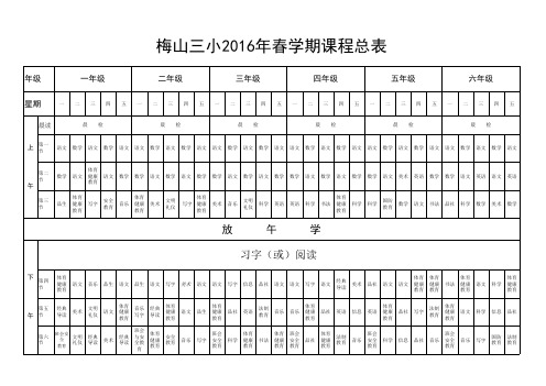 2016春学期课程总表