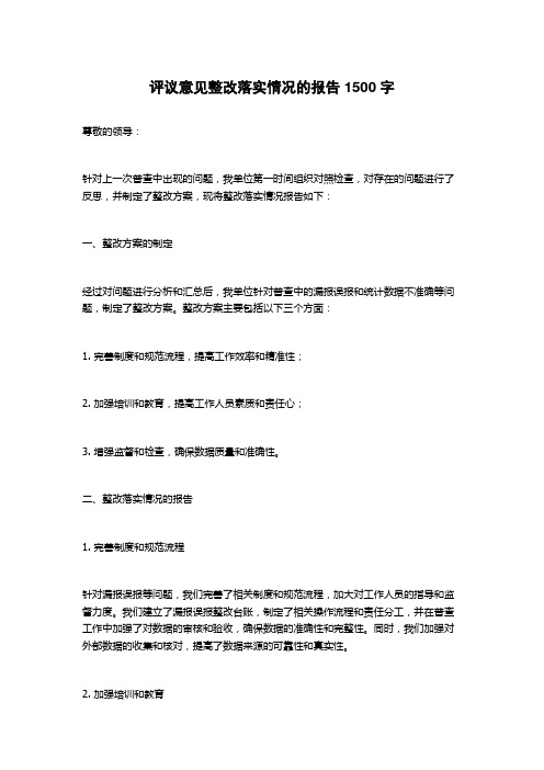 评议意见整改落实情况的报告