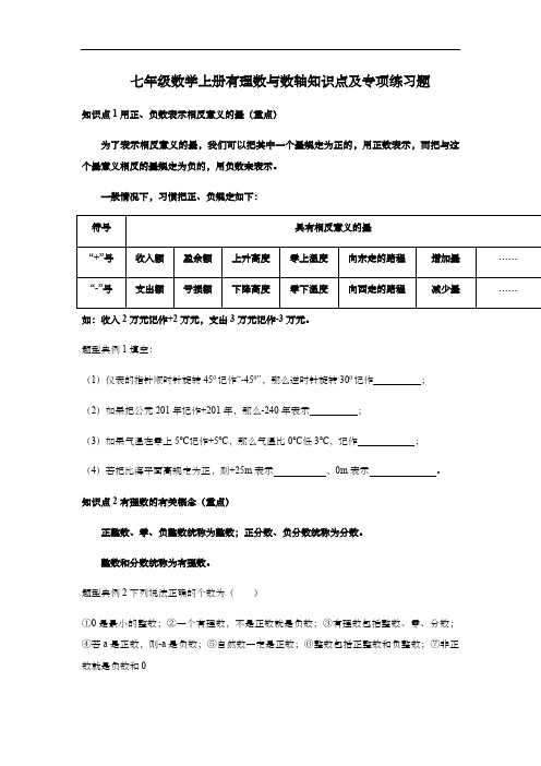 七年级数学上册有理数与数轴知识点及专项练习题