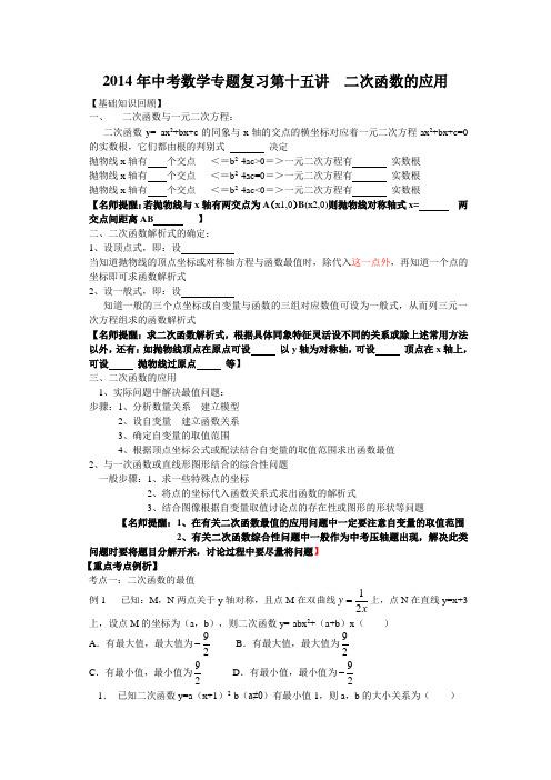 中考数学专题复习 二次函数的应用(含详细参考答案)