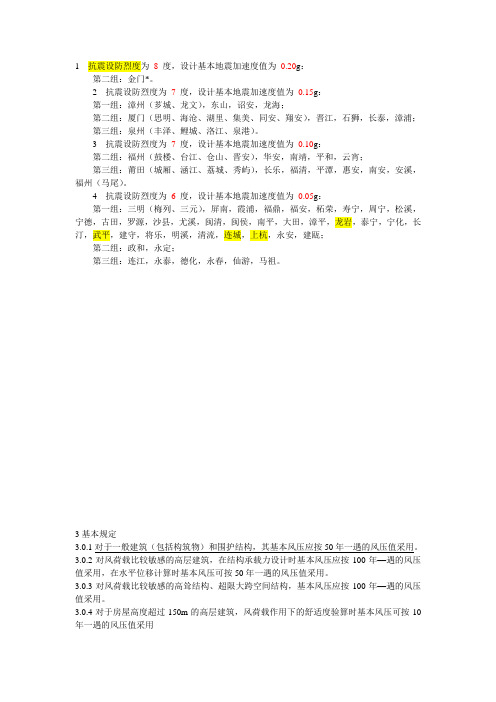 【2017年整理】福建抗震设防烈度和风压资料