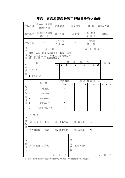 040喷涂、滚涂和弹分项工程质量验收记录表