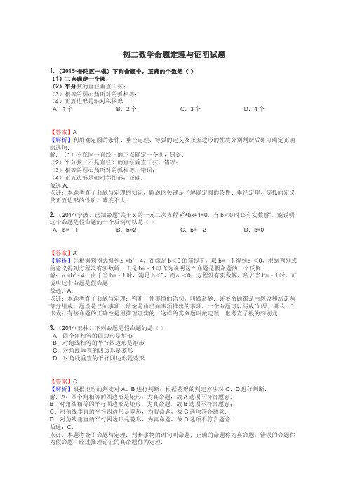 初二数学命题定理与证明试题
