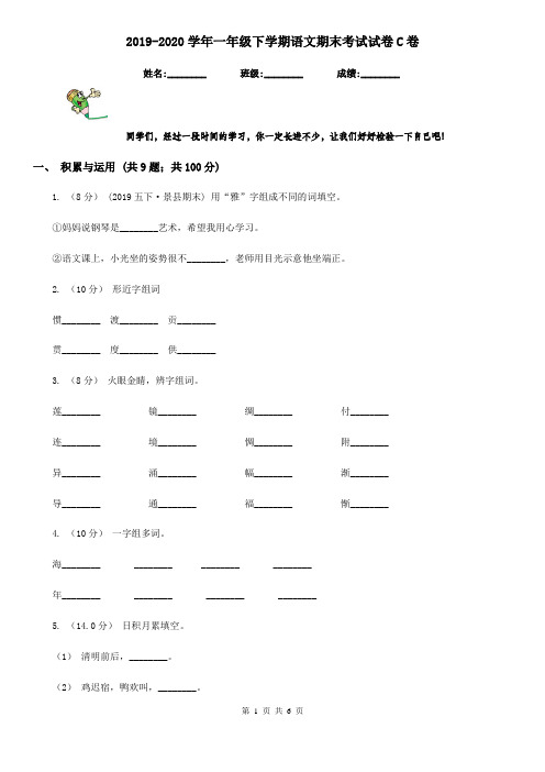 2019-2020学年一年级下学期语文期末考试试卷C卷