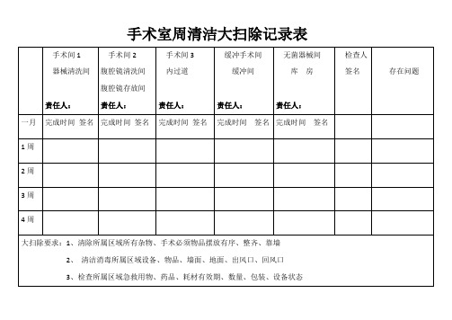 手术室周清洁大扫除记录表