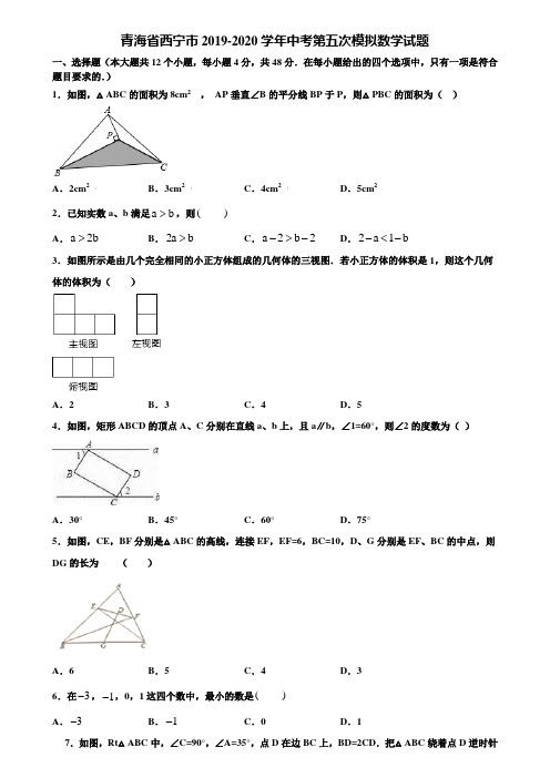 【附5套中考模拟试卷】青海省西宁市2019-2020学年中考第五次模拟数学试题含解析