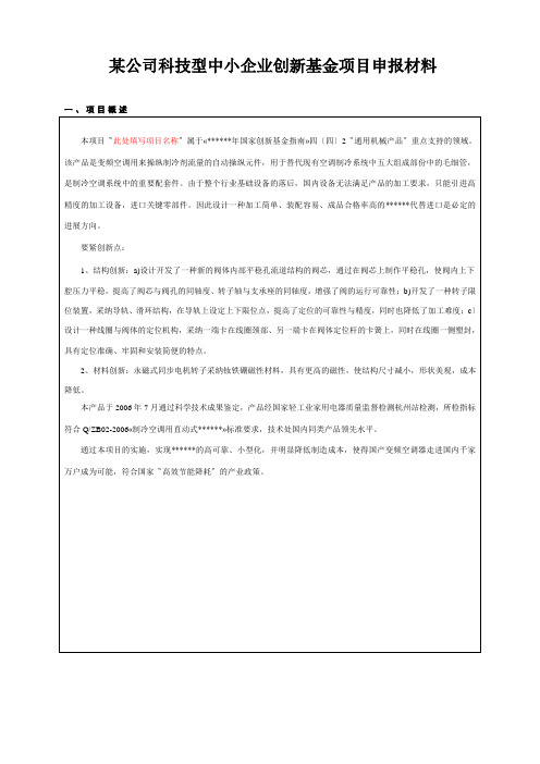 某公司科技型中小企业创新基金项目申报材料