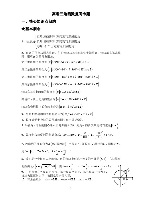 高考理科数学三角函数复习专题复习