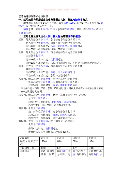 区域地理部分课标考点知识