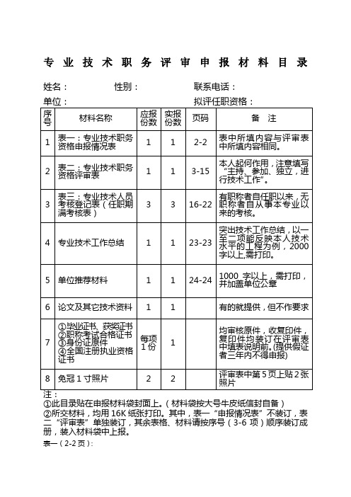 建筑工程职称评审表格中级