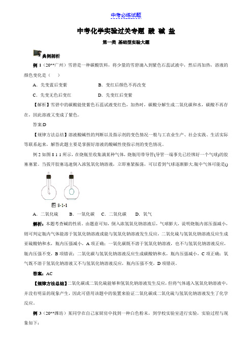 中考化学实验专题 酸 碱 盐 精选例题及答案解析