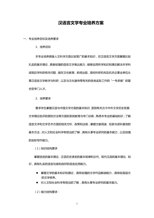 汉语言文学专业培养方案