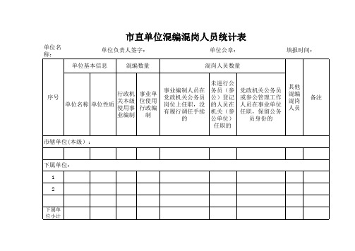 市直混编混岗人员统计表