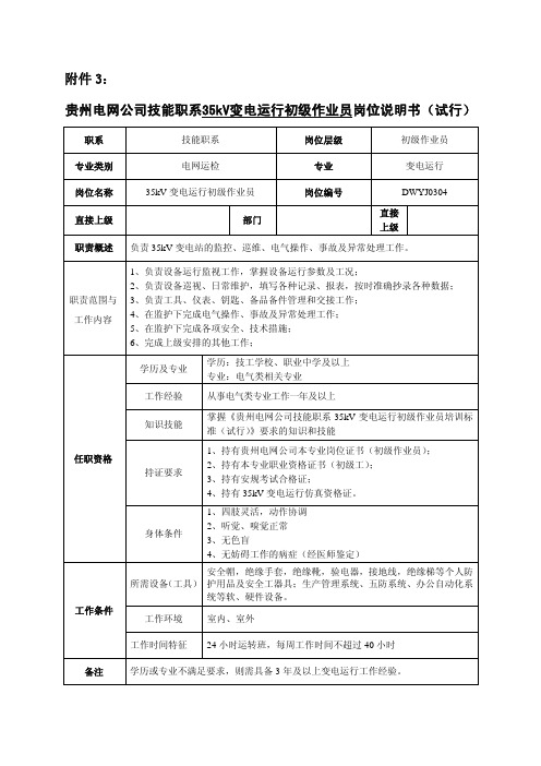 03-贵州电网公司技能职系35kV变电运行初级作业员岗位说明书(试行)