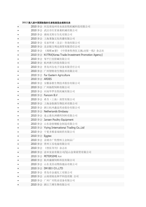 2012第八届中国国际集约化畜牧展览会展商名录