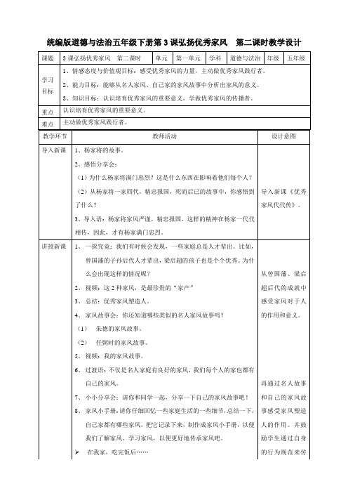 最新部编人教版五年级下册3弘扬优秀家风--第二课时教案(含教学计划)