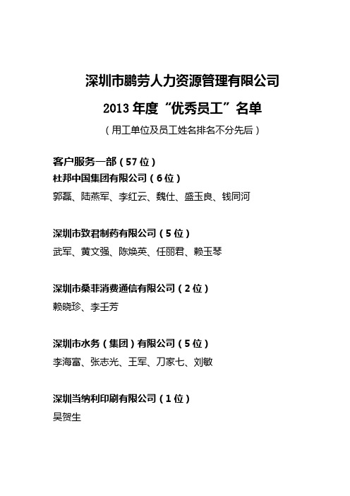 深圳地区鹏劳人力资源管理有限公司