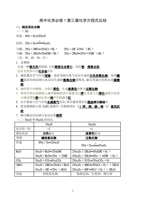 高中化学必修1第三章化学方程式总结