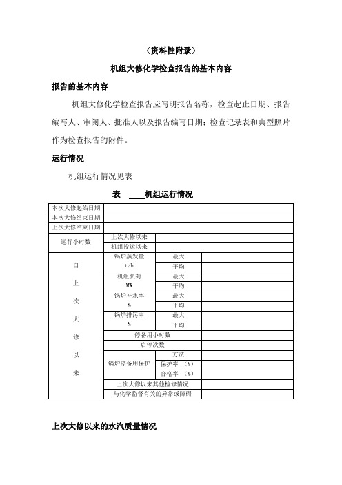 机组大修化学检查报告的基本内容