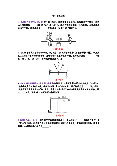 山东省新泰市新甫中学2019年人教版中考物理专题复习--杠杆专题训练2(试题版)