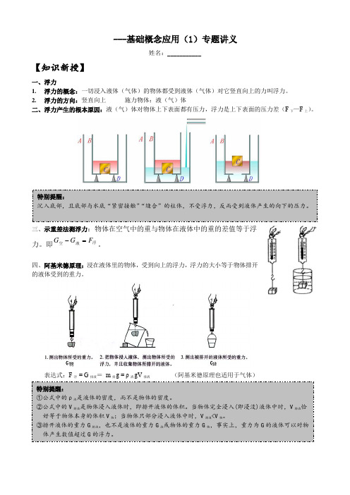 八上1.3水的浮力---基础概念应用(1)专题讲义(原卷)