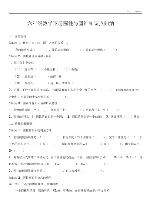 小学六年级的的数学下册的圆柱及圆锥重点学习的知识点重点学习的归纳.doc