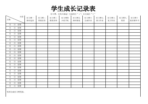 学生家庭成长好习惯记录表(可修改)