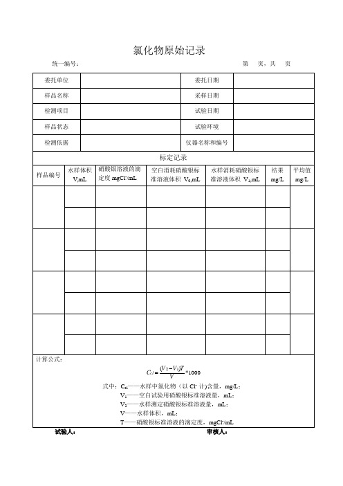 氯化物原始记录