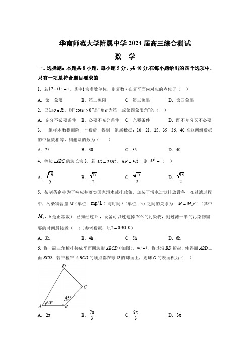 广东省华南师范大学附属中学2024届高三综合测试(三) 数学试题【含答案】 