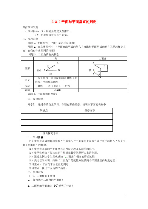 金识源专版高中数学2.3.2平面与平面垂直的判定学案新人教A版必修2