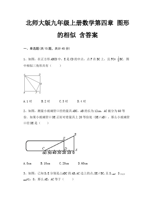 北师大版九年级上册数学第四章 图形的相似 含答案