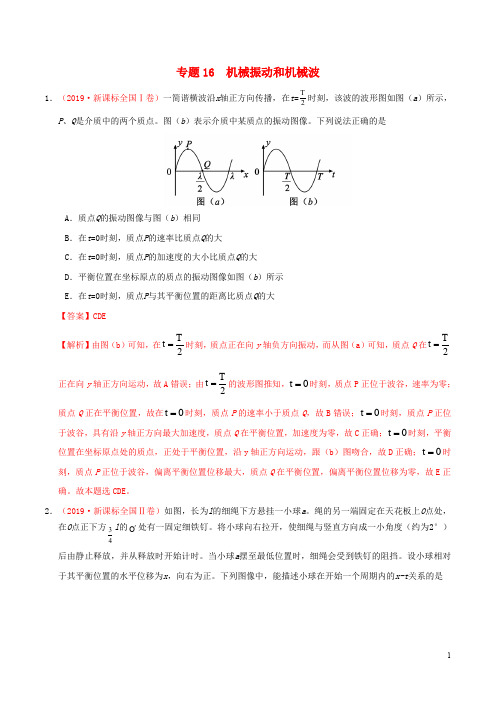 2019年高考物理真题和模拟题分项汇编专题16机械振动和机械波含解析