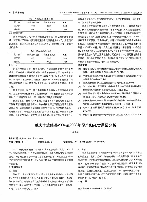 重庆市武隆县2004至2008年孕产妇死亡原因分析