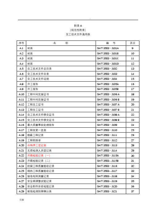 附录A 通用表格式