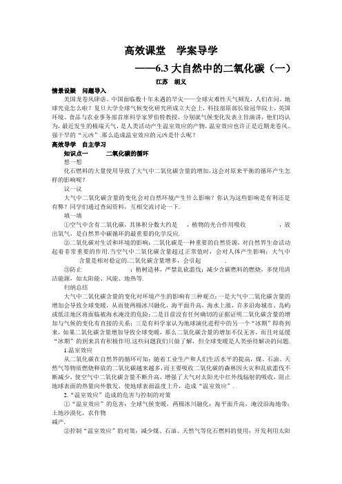 鲁教版化学八年级高效课堂 学案导学——6.3大自然中的二氧化碳