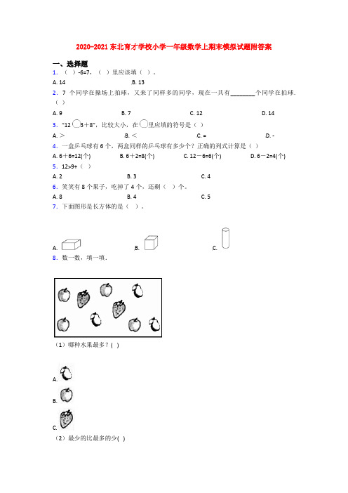 2020-2021东北育才学校小学一年级数学上期末模拟试题附答案