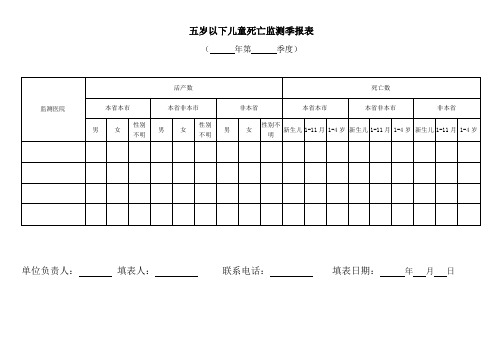 五岁以下儿童死亡监测季报表