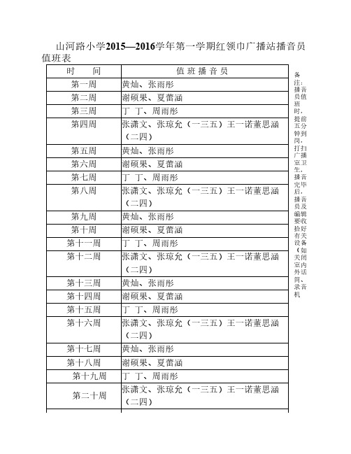 红领巾播音员值班表