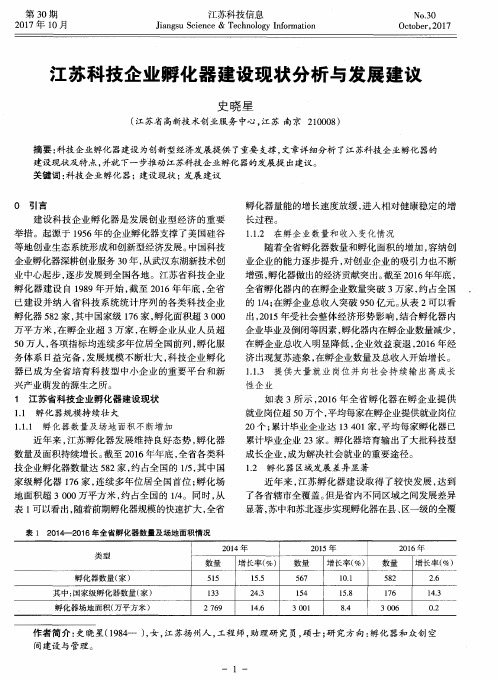 江苏科技企业孵化器建设现状分析与发展建议