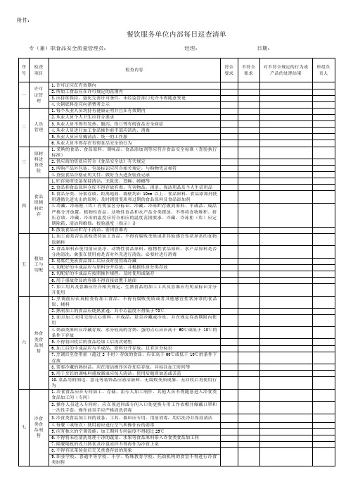 餐饮服务单位内部每日巡查清单