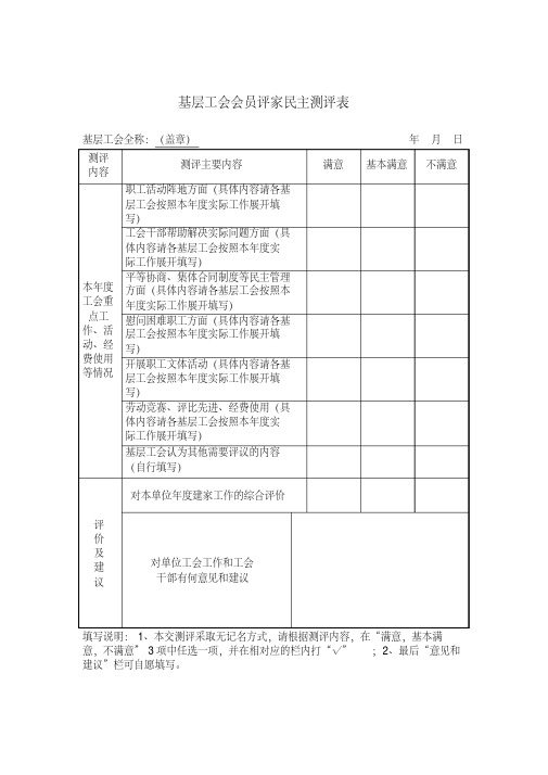 基层工会会员评家民主测评表