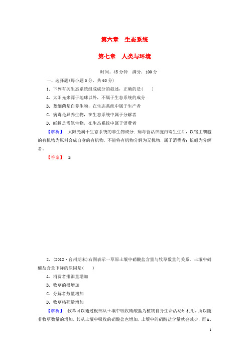 高中生物 第6、7章 生态系统 人类与环境综合检测 浙科版必修3(1)