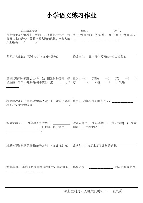 五年级语文课堂拓展精选练习IV (31)