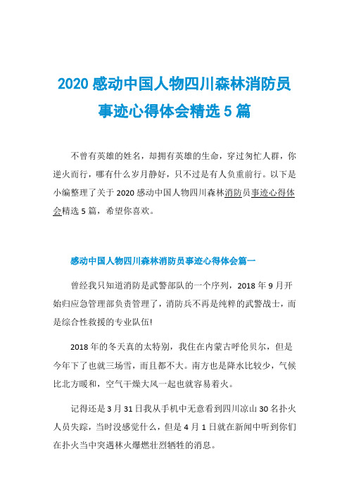 2020感动中国人物四川森林消防员事迹心得体会精选5篇