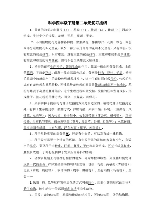 科学四年级下册第二单元复习提纲