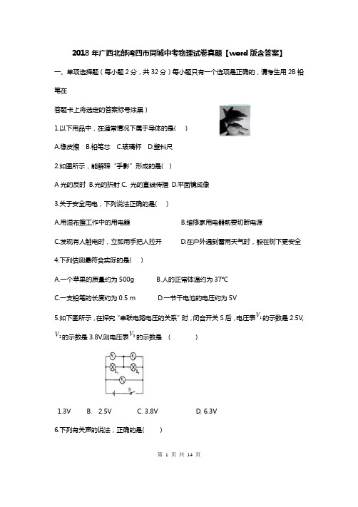 广西北部湾四市同城中考物理试卷真题