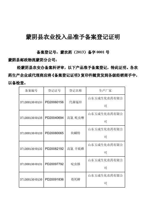 农药登记备案样板